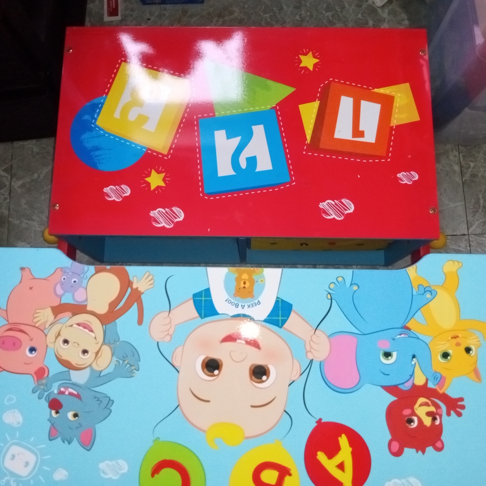 Red and Blue Learning Toy Box with Playful Design